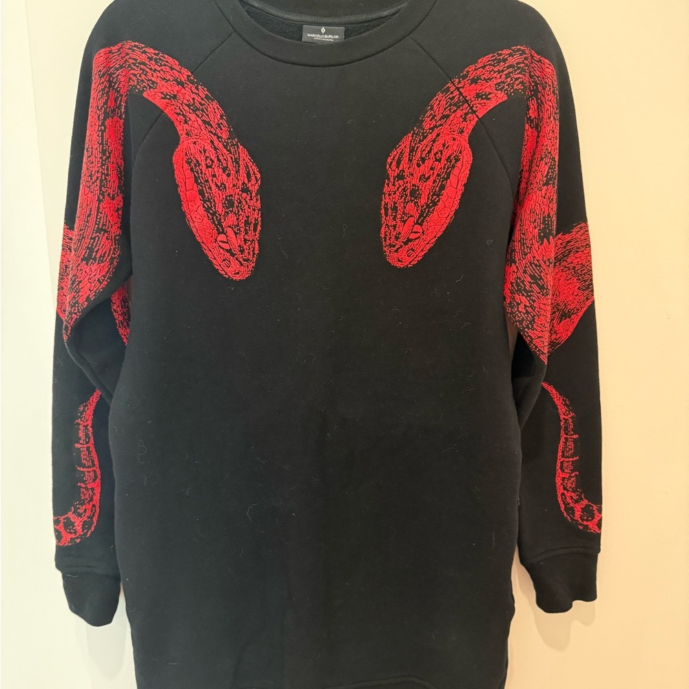 Marcelo Burlon Black and Red Crewneck Snake Print Mini Dress